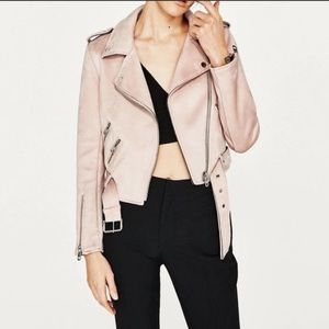 RARE NWT ZARA FAUX SUEDE BIKER JACKET IN PINK